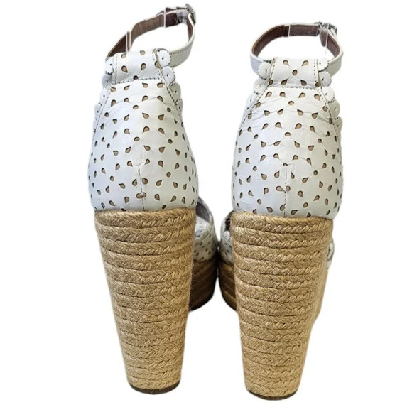 Tabitha Simmons Harp White Flower Perforated Leather Wedge Jute Sandal 38 US 7.5 - Picture 3 of 13